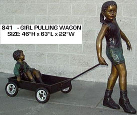 Girl Pulling Wagon Bronze Sculpture